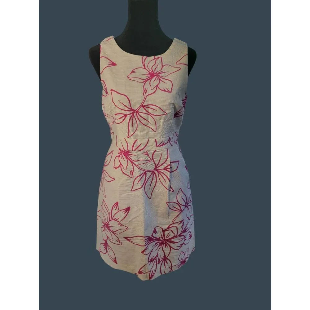 Ann Taylor Cream Midi Dress with Pink Floral Outline